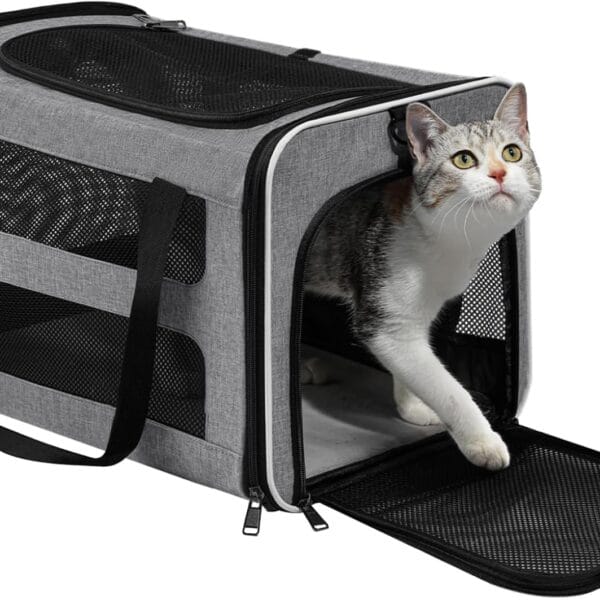 Cat Carrier Soft-Sided 18x11x11 Inch Travel Bag for Medium Cats Over 15lbs, Small Dog Carrier Crate Top Entry Breathable Mesh Puppy 12 Pounds, Pet Rabbit Carrying Cage Kennel Collapsible Grey