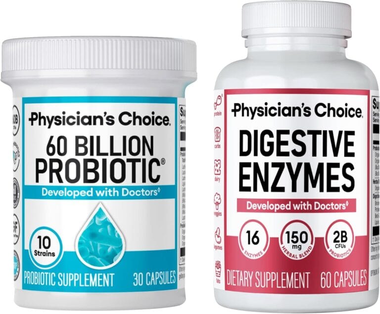 Physician's CHOICE Advanced Gut Health Bundle: 60 Billion Probiotics 30ct + Digestive Enzymes 60ct for Digestive, Gut, and Immune Health Supports Occasional Constipation, Diarrhea, Gas, and Bloating