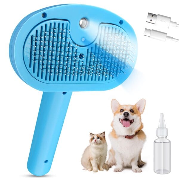 Pet Steam Brush for Dog,Gentle Cat & Dog Brush for Shedding Self-Cleaning Cat Brushes for Indoor Cats Spary Pet Hair Removal Tool for Massage,Grooming Dog Brush for Short&Long Haired Dogs Blue