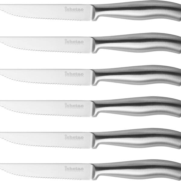 Steak Knife Set of 6, 4.5 inches Dishwasher Safe High Carbon Stainless Steel Knives, Silver