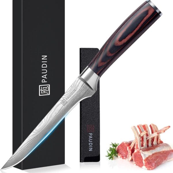 PAUDIN Boning Knife 6 Inch, Super Sharp Fillet Knife, German High Carbon Stainless Steel Deboning Knives, Professional Boning Knives for Meat Poultry Chicken, Pakkawood Handle with Gift Box