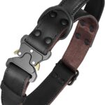 PET ARTIST Tactical Leather Dog Collar for Walking & Training, Sturdy Dog Collar with Soft Handle, Durable Metal Buckle,Best for Medium Large Dogs, Black M