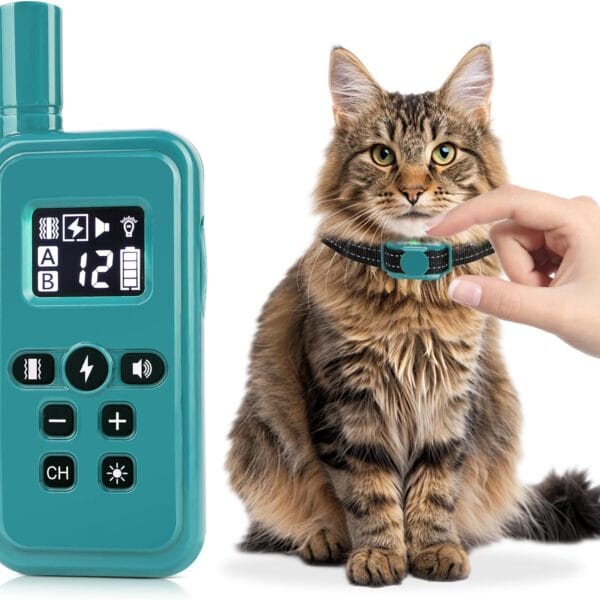 Cat Shock Collar Smallest Cat Training Collar with Remote 2000ft Range Electric Cats Bark Collar with Shock, Vibration, Beep 3 Modes to Stop Meowing, Waterproof, Rechargeable,Cyan