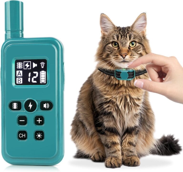 Cat Shock Collar Smallest Cat Training Collar with Remote 2000ft Range Electric Cats Bark Collar with Shock, Vibration, Beep 3 Modes to Stop Meowing, Waterproof, Rechargeable,Cyan