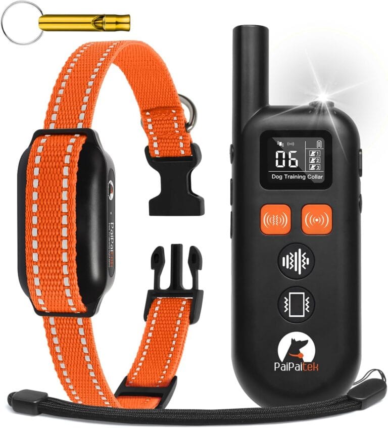 PaiPaitek Vibrating Dog Collar No Shock - 3300ft Dog Training Collar with Remote for 10-120lbs Small Medium Large with Beep, Vibration, Ultrasonic Modes, Security Lock & No Prongs