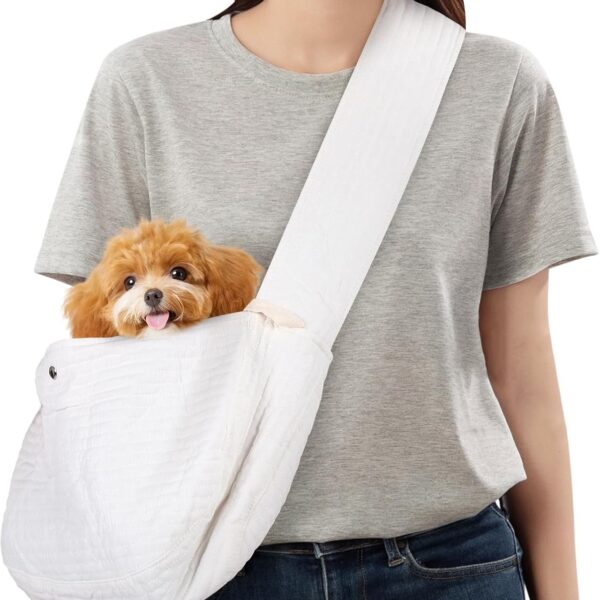 Dog Carrier Sling, Cat Backpack Carrier, Cotton Puppy Carrier Sling, Hands Dog Bag Carrier with Wide Strap Built in Safety Buckle Pocket for Small and Medium Pets (Large)