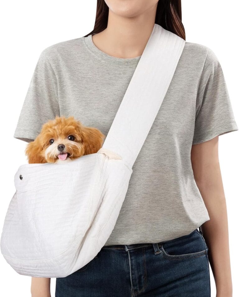 Dog Carrier Sling, Cat Backpack Carrier, Cotton Puppy Carrier Sling, Hands Dog Bag Carrier with Wide Strap Built in Safety Buckle Pocket for Small and Medium Pets (Large)