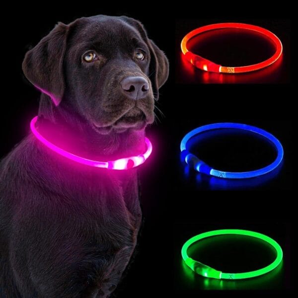 LED Dog Collar, Waterproof Light Up Dog Collar Rechargeable, Dog Safety Necklace for Night Walking, Adjustable Cut-to-Fit Silicone Collar Small Medium Large Dog 27.5 Cuttable (Pink)
