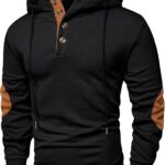 JMIERR Mens Hoodies Fall Casual Cotton Textured Long Sleeve Half Button Pullover Hooded Sweatshirts