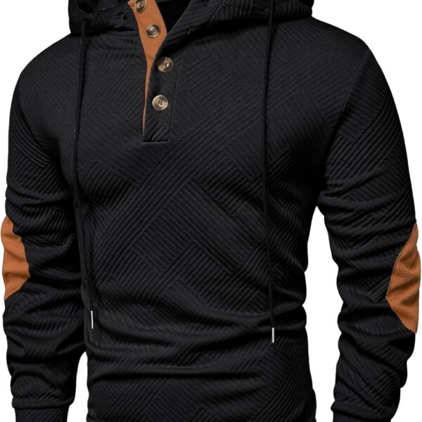 JMIERR Mens Hoodies Fall Casual Cotton Textured Long Sleeve Half Button Pullover Hooded Sweatshirts