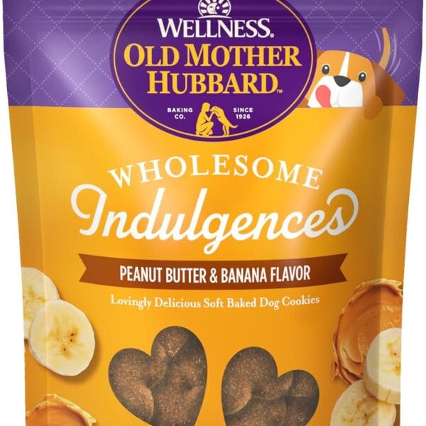 Old Mother Hubbard Wellness Wholesome Indulgences Dog Biscuits, Natural, Dog Treats, Peanut Butter & Banana Flavor, (10 Ounce Bag)
