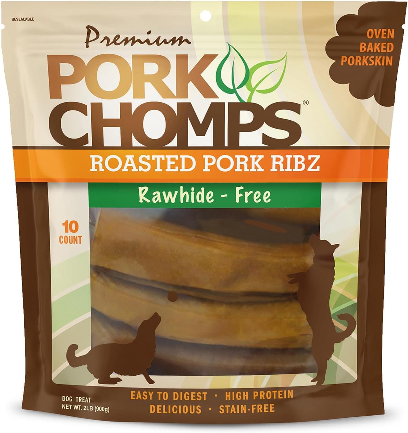 Pork Chomps Roasted Pork Skin Dog Chews, 6-inch Rib Shapes, 10 Count Pork Chomps Roasted Pork Skin Dog Chews, 6-inch Rib Shapes, 10 Count