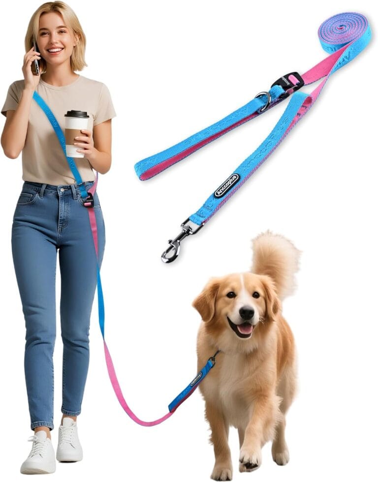 Hands Free Dog Leash, Multifunctional Crossbody Running for Dogs, Ultra-Light Dog Training Leash with Secure Clip, Short & Long Leashes, Adjustable Service Dog Leashes (Aqua Pink)
