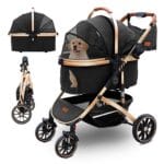 Pettingzoo Dog stroller with 4 Wheels, Folding Cat Stroller for Small/Medium/Large dogs & cats to 60 lbs, pet stroller with removable carrier, Storage Basket,Cup Holder,3 in1 Multifunctiona Detachable