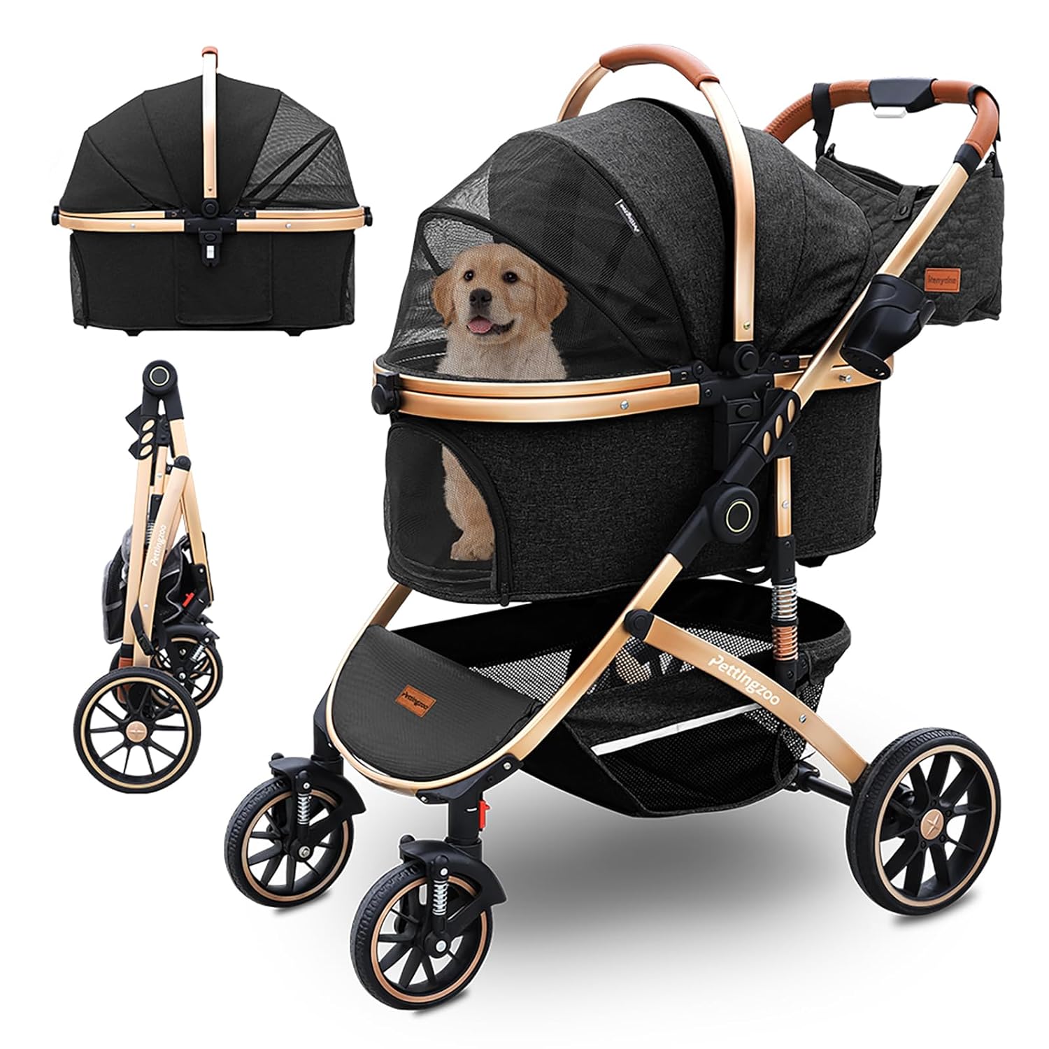 Pettingzoo Dog stroller with 4 Wheels, Folding Cat Stroller for Small/Medium/Large dogs & cats to 60 lbs, pet stroller with removable carrier, Storage Basket,Cup Holder,3 in1 Multifunctiona Detachable Pettingzoo Dog stroller with 4 Wheels, Folding Cat Stroller for Small/Medium/Large dogs & cats to 60 lbs, pet stroller with removable carrier, Storage Basket,Cup Holder,3 in1 Multifunctiona Detachable