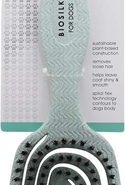 BioSilk for Dogs Eco-Friendly Boar Hair Bristle Brush in Mint Green | Easy to Hold Ergonomic Handle Dog Brush for Shedding | Best Pet Brush for Dog Grooming