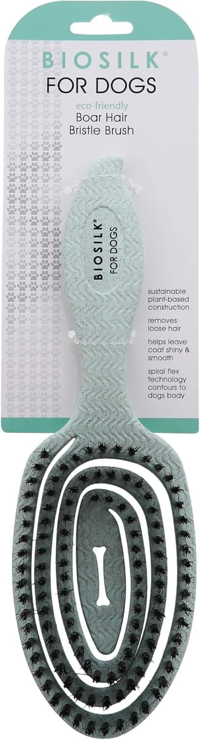 BioSilk for Dogs Eco-Friendly Boar Hair Bristle Brush in Mint Green | Easy to Hold Ergonomic Handle Dog Brush for Shedding | Best Pet Brush for Dog Grooming