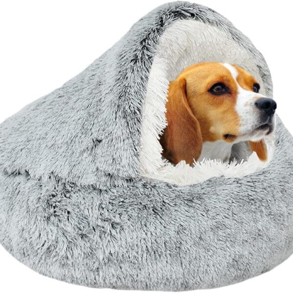 Small Dog Bed, Nest Warm Super Soft Plush Faux Fur Washable Dog Bed with Non-Slip Bottom for Medium Small Dogs Snooze Sleeping Indoor (Gray-65cm/25in)