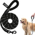 Rope Dog Leash  5 FT Durable Leash with Comfortable Padded Handle, Highly Reflective Threads for Safety, Standard Thickness, Ideal for Small to Medium Dogs  Sleek Black Design