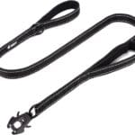 GEIT 4/5/6FT Heavy Duty Dog Leash with 2 Comfortable Padded Handles, Reflective Rope Leashes with Quick Release/Locking Tactical Frog Clip for Small Medium and Large Dogs, Black