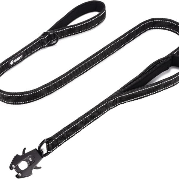 GEIT 4/5/6FT Heavy Duty Dog Leash with 2 Comfortable Padded Handles, Reflective Rope Leashes with Quick Release/Locking Tactical Frog Clip for Small Medium and Large Dogs, Black