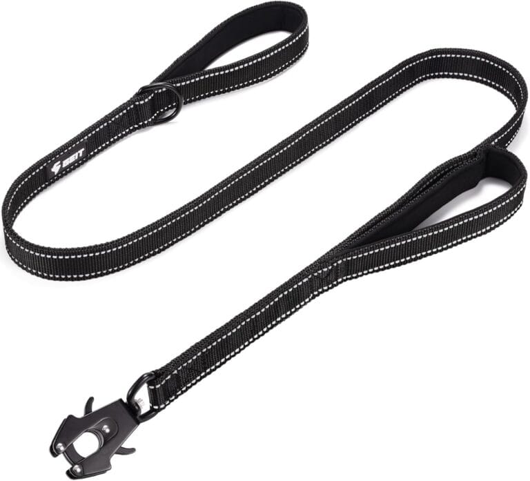 GEIT 4/5/6FT Heavy Duty Dog Leash with 2 Comfortable Padded Handles, Reflective Rope Leashes with Quick Release/Locking Tactical Frog Clip for Small Medium and Large Dogs, Black