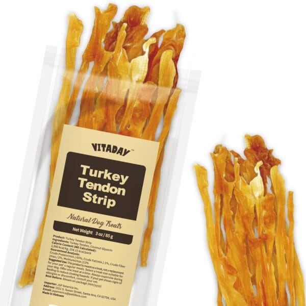 Turkey Tendons for Dogs, All Natural, Healthy Dog Treats, Long Lasting, Hypoallergenic Dog Chews, Rawhide Free, USA-Sourced, for Small Dogs, Strips, 3 oz Pack