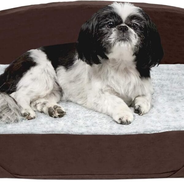 Furhaven Orthopedic Dog Bed for Medium Dogs w/ Removable Washable Cover & Reversible Foam Cushion, For Dogs Up to 55 lbs - Luxury Edition Faux Fur & Suede Sofa - French Roast, Medium