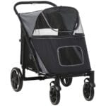 PawHut Dog Stroller for Large Medium Small Dogs up to 66 Lbs. 23.5" in Body Length, One-Click Foldable Pet Cat Stroller with Storage, Shock Absorption Wheels, Mesh Window, Safety Leash, Gray