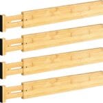 DUCOO 4 PCS Drawer Divider, 17"-22" Adjustable Bamboo Drawer Dividers Organizers, Expandable Separators for Kitchen, Clothes, Dressers, Home, Office