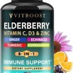 Elderberry Immune Support Supplement 8-in-1 Formula with Echinacea, Vitamin C & Zinc, Vitamin D 5000 IU, Turmeric, Ginger, Ashwagandha  60 Capsules