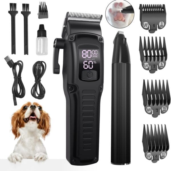Professional Dog Grooming Clippers for Thick Coat - Dog Hair Trimmer for Grooming- Sheep Shears for Thick Hair  Pet Grooming Clippers for Dogs, Cats, Sheeps, Horse (Black Cordless)