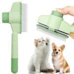 Cat Comb Dog Comb Pet Hair Removal Tool Flea for Cats and Dog Lice Cat Brush with Release Button Self-Cleaning with Long & Short Stainless Steel Metal Teeth for Shedding