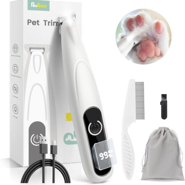Dog Grooming Kit with LED Display, 35dB Ultra-Low Noise Dog Paw Trimmer, Cordless Hair Trimmer for Paws, Ears, Face, Rump with LED Light