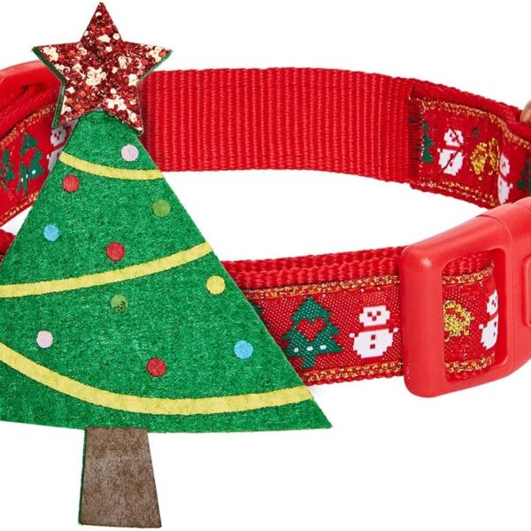 Blueberry Pet Festive Christmas Tree & Snowman Designer Dog Collar, Medium 14.5"-20", Eco-Friendly Glitter Dcor, Durable Holiday Collar for Medium Dogs