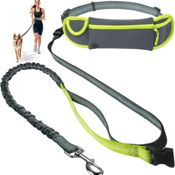 Fida 3-in-1 Hands Free Dog Leash with Zipper Pouch & Bungee, Reflective Crossbody Waist Running Leash for Dogs with Traffic Handle for Safe Walking, Jogging