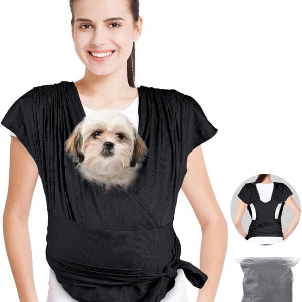 Dog Sling Carrier for Small Dogs, Front Handsfree Cat Sling Carrier Adjustable Size Anti-Anxiety Pet Sling, Breathable Mesh Cloth Reducing Back Pain Suitable for 0-15 Pound Puppies (Black)