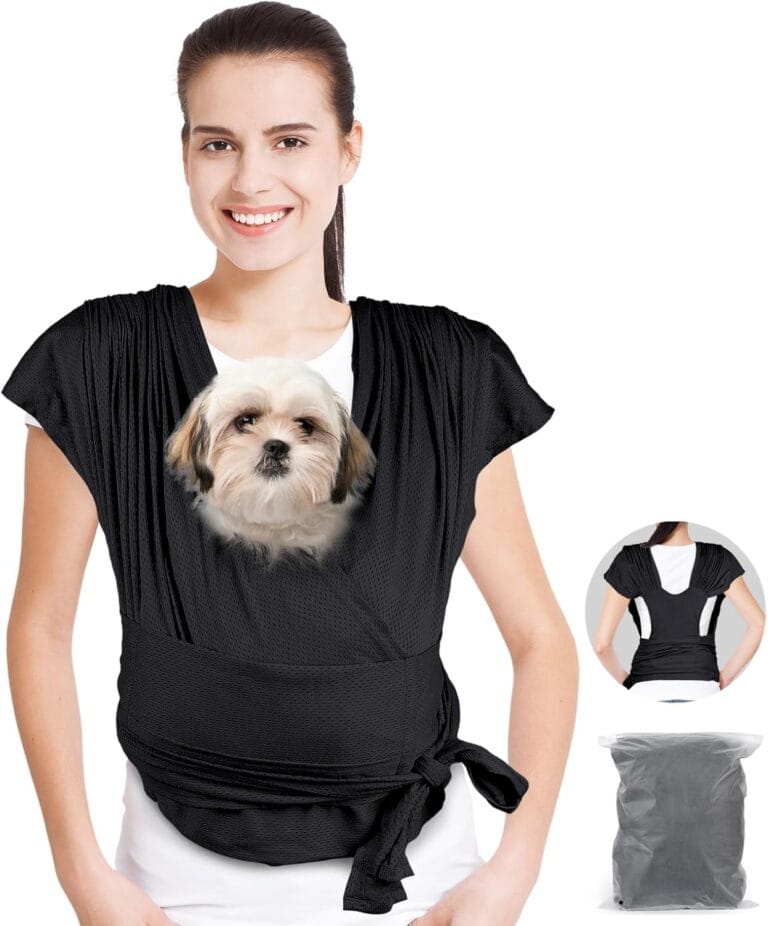 Dog Sling Carrier for Small Dogs, Front Handsfree Cat Sling Carrier Adjustable Size Anti-Anxiety Pet Sling, Breathable Mesh Cloth Reducing Back Pain Suitable for 0-15 Pound Puppies (Black)
