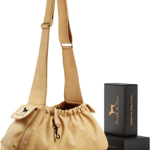 Noah & Paw Dog Sling Carrier for Small Dogs 5-18lb, Dog Sling for Small Dogs and Cats, Dog Carrier with Adjustable Padded Strap, Vegan Leather Lined with Fur, Double Safety Feature, Machine Washable