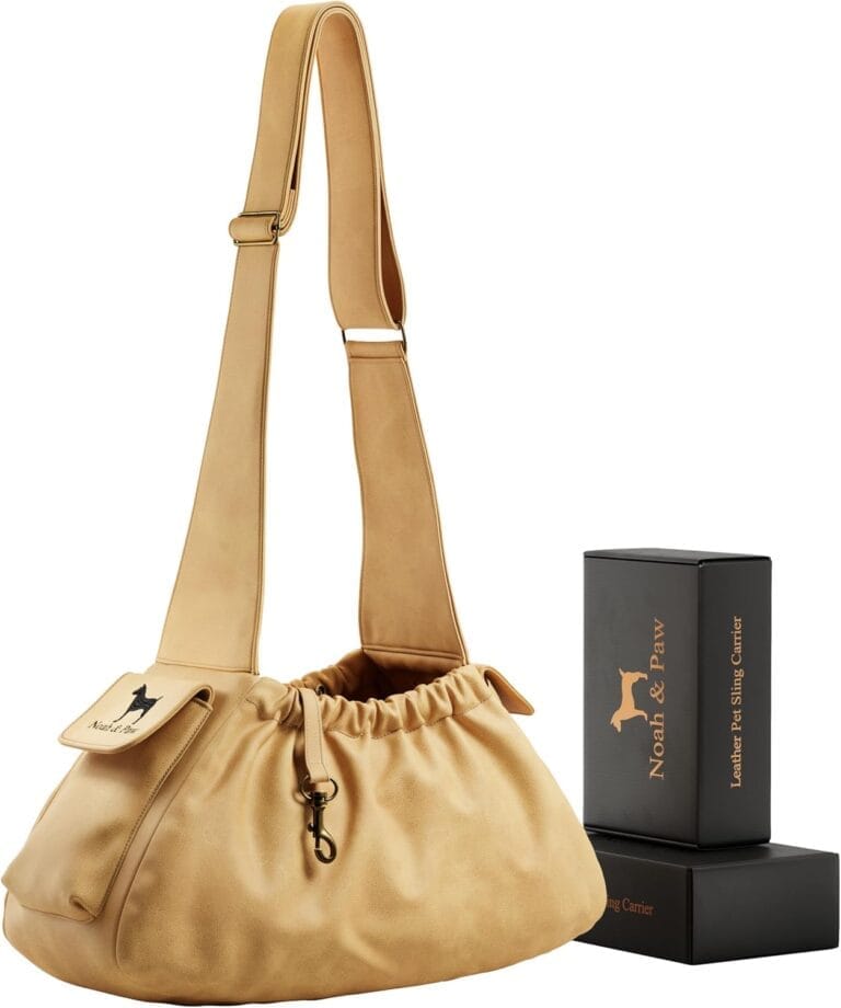 Noah & Paw Dog Sling Carrier for Small Dogs 5-18lb, Dog Sling for Small Dogs and Cats, Dog Carrier with Adjustable Padded Strap, Vegan Leather Lined with Fur, Double Safety Feature, Machine Washable