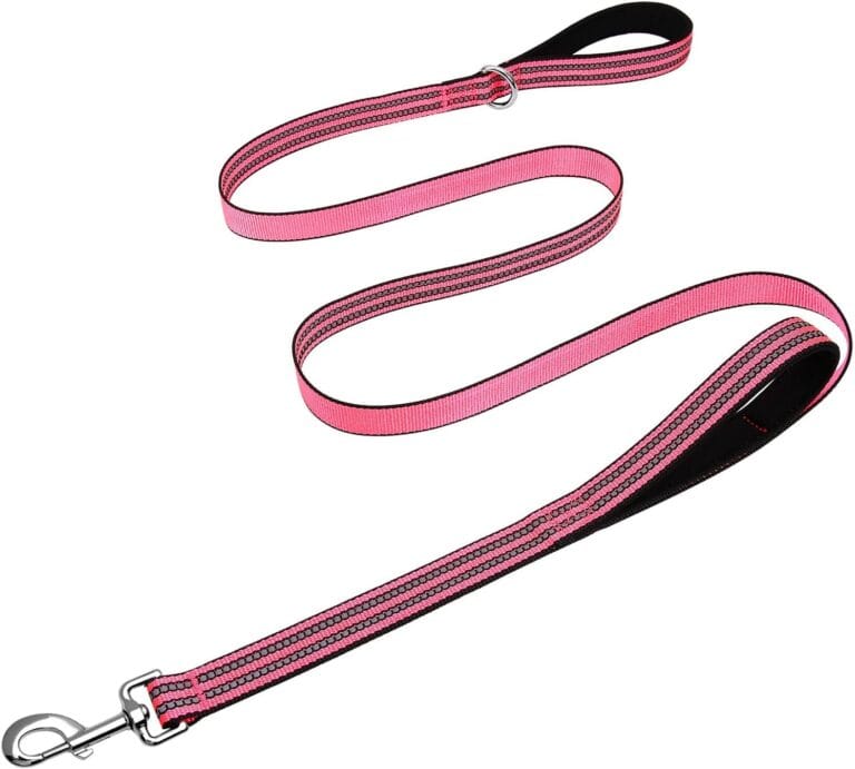 Hikiko 6 Foot Dog Leash with Two Handles Heavy Duty Double Handle Traffic Dog Leash Reflective Training Lead, Hot Pink