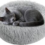 Cat Bed - Calming Cat Bed for Small Kittens Donut Washable Round for Indoor Kittens and Puppies, Anti-Slip Round Fluffy Plush Faux Fur, Small, Light Grey