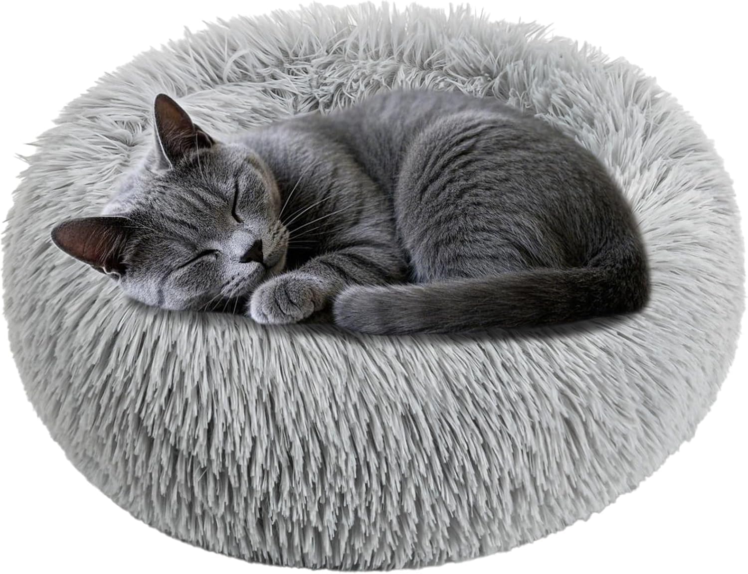 Cat Bed - Calming Cat Bed for Small Kittens Donut Washable Round for Indoor Kittens and Puppies, Anti-Slip Round Fluffy Plush Faux Fur, Small, Light Grey Cat Bed - Calming Cat Bed for Small Kittens Donut Washable Round for Indoor Kittens and Puppies, Anti-Slip Round Fluffy Plush Faux Fur, Small, Light Grey