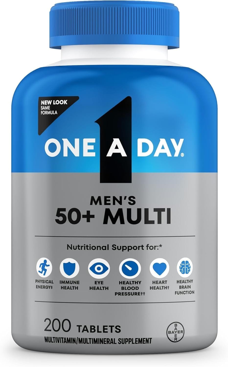 One A Day Mens 50+ Healthy Advantage Multivitamin, Multivitamin for Men with Vitamins A, C, E, B6, B12, Calcium and Vitamin D, Tablet, 200 Count (Pack of 1) One A Day Mens 50+ Healthy Advantage Multivitamin, Multivitamin for Men with Vitamins A, C, E, B6, B12, Calcium and Vitamin D, Tablet, 200 Count (Pack of 1)