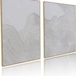 Framed Neutral Abstract Wall-Art Painting - Large Abstract Canvas Wall Decor 3D Curve Illustrations Hand painting for Living Room, Bedroom, Office - 2 Piece 28 x 40 Inch, Ready to Hang