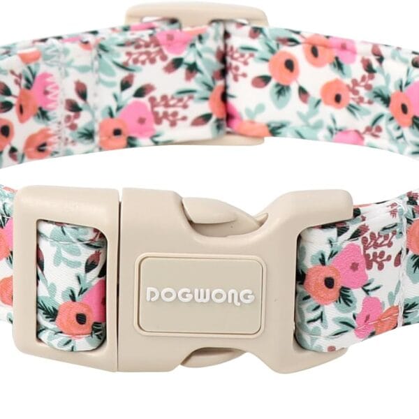 DOGWONG Flower Cotton Dog Collar, Spring Summer Cute Pink Dog Collar Durable Soft Fabric Pet Dog Collars Female Girl Necklace for Small Medium Large Dogs