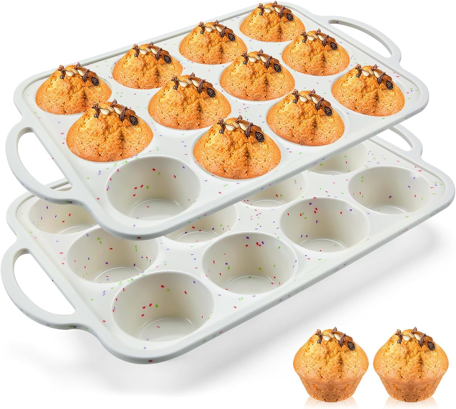 2Pack Silicone Muffin Pan for Baking with Metal Reinforced Frame, 12 Cup Regular Size Cupcake Pan, BPA Free Silicone Muffin Tray, Cupcake Baking Pan Molds for Oven Dishwasher Safe 2Pack Silicone Muffin Pan for Baking with Metal Reinforced Frame, 12 Cup Regular Size Cupcake Pan, BPA Free Silicone Muffin Tray, Cupcake Baking Pan Molds for Oven Dishwasher Safe
