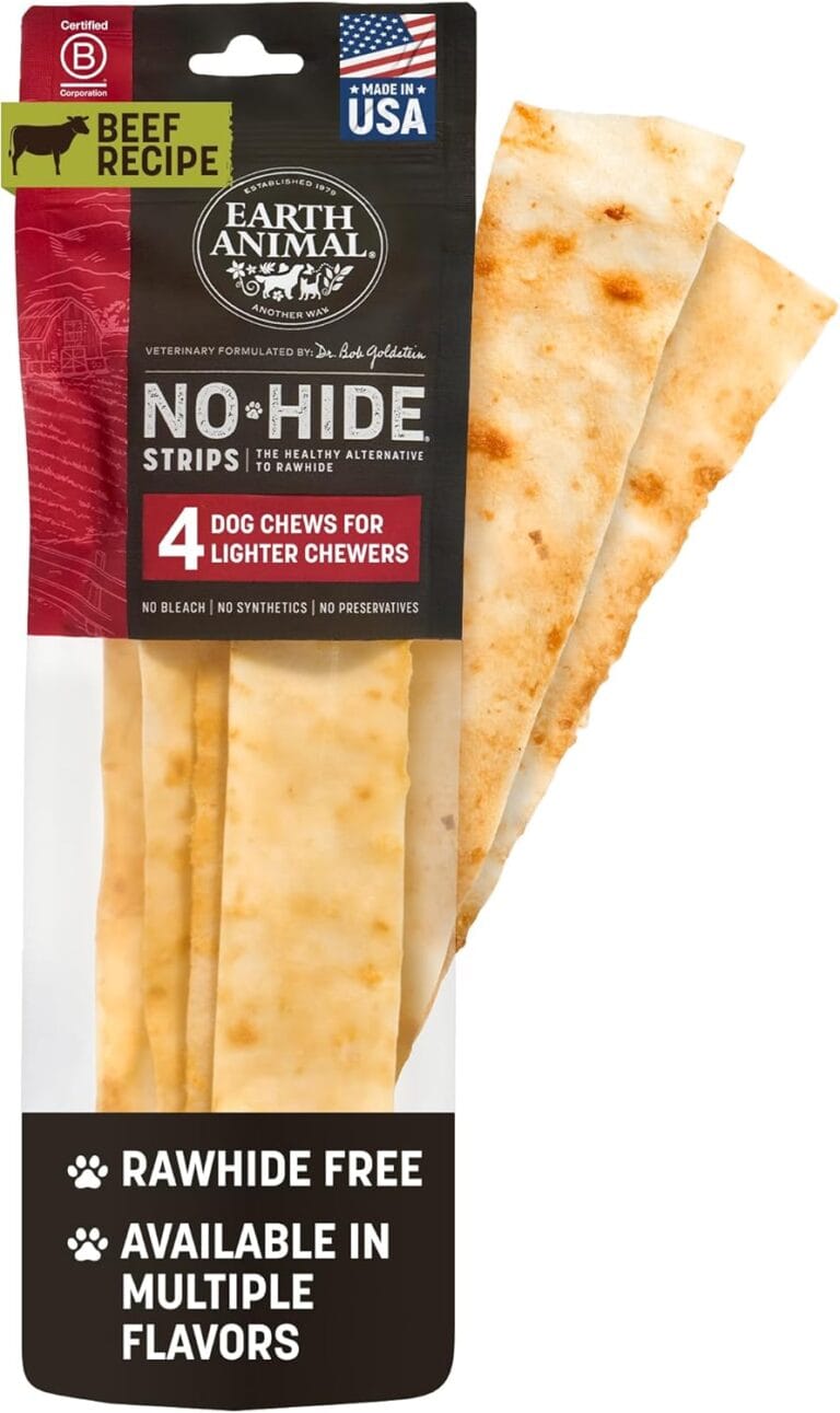 Earth Animal No Hide Strips - Natural Rawhide Free Dog Chew Strips, Beef - 4 Count
