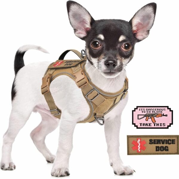 Tactical Dog Harness for Small Puppy, No Pull Military Service Dog Vest with Vertical Handle, Reflective Puppy Vest Harness for Outdoor Training (Khaki, XS)