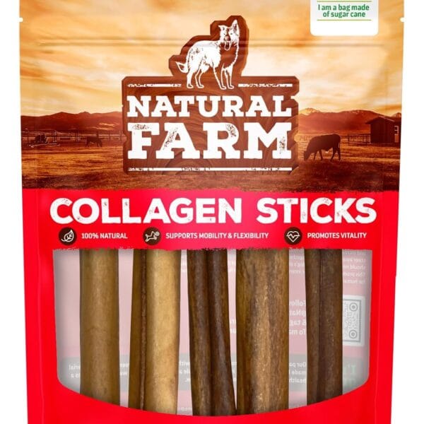 Natural Farm Collagen Sticks 6-Inch Dog Chews - Odor-Free, 95% Natural Collagen Supports Healthy Joints, Skin & Coat - Small, Medium Dogs  Lasts 20% More (6 inch, 5 Pack)